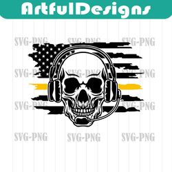 us dispatcher skull svg | first responder clipart | 911 emergency stencil | reecue cutfile | emt shirt png | yellow thin