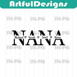 nana svg, grandmother svg, nana split name frame svg, grandma svg, nana c