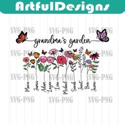 personalized grandma's garden png, grandma flowers clipart, mother's day png, personalized gift for grandmother png, cus