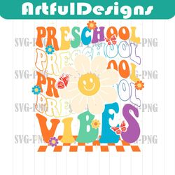 preschool vibes png, back to school, preschool vibes teacher png, retro preschool png, first day of school,