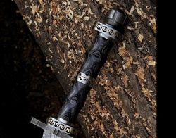 viking axe handmade damascus steel double edge viking sword, battle ready with sheath