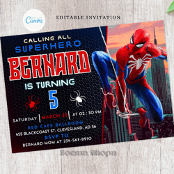 spiderhuman invitation, spiderman editable invitation, spiderve party, canva personalized printable and instant download