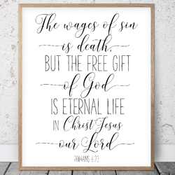 the free gift of god is eternal life printable wall art, romans 6:23, nursery prints, kids room decor, baby shower gifts