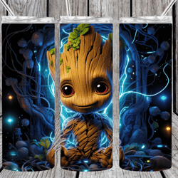 cute cartoon tree groot 20oz insulated hot / cold stainless steel skinny tumbler with clear slide lock lid