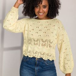 cropped openwork lace sweater with wide border