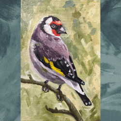 goldfinch painting artwork original oil art bird portrate