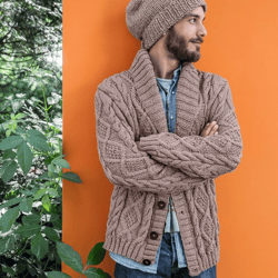 jacket cardigan cable aran with buttons for men with shawl collar
