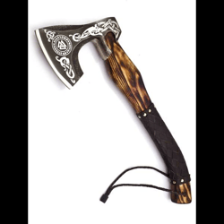viking axe made of damascus steel with a ashwood shaft, a custom-made gift axe that would make a perfect present for hi