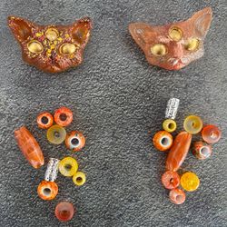 three-eyed cat epoxy resin dread beads with mix dreadlock acrylic and metal beads, dread jewelry, dreadlock decoration