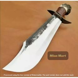 custom handmade high carbon 1095 steel hunting bowie knife, stag horn handle