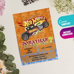 free boy birthday invitations, hot birthday invitations, editable wheels invitations, quick download, printable birthday