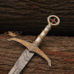 handmade luxury gold cross robinhood sword medieval fantasy collectible sword detailed pommel-viking