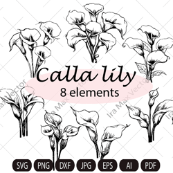 calla lily svg, callas flower svg bundle, calla bouquet eps, wedding invitation flowers, silhouet