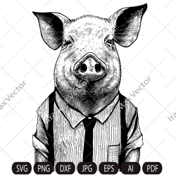 pig svg,pig farmer,pig in shirt,pig man,pig face, pig head svg, piglet head, pig t-shirt, pig detailed portrait, farm