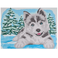 wall art acrylic painting on cardboard husky dog