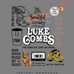 luke combs beautiful crazy doodles png digital download files