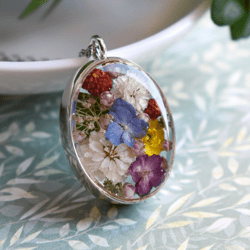 real strawberry pendant. real hydrangea necklace. flowers in resin.