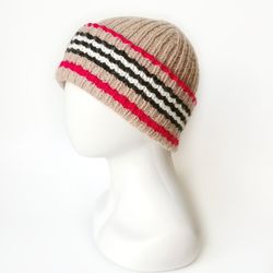 hand-knitted alpaca and merino wool men's ribbed beanie. handcrafted warm winter cap. cozy warmth with a touch of luxury