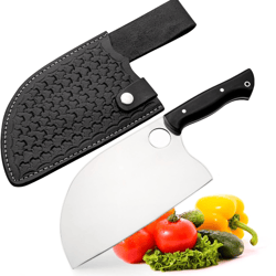 butcher knife, handmade cleaver knife for meat cutting, hand forged full tang chef knives with sheath, stainless steel b