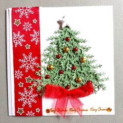 boxed luxury christmas card, christmas greeting card, handmade merry christmas card,  greeting card with christmas tree