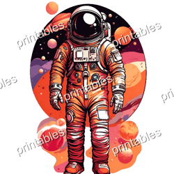 a full body astronaut with multiple planets behind