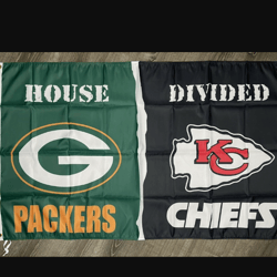 green bay packers vs kansas city chiefs house divided flag 3x5 ft banner mancave