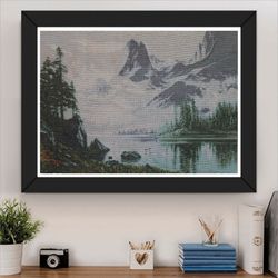 foggy mountains landscape wall art, forest artwork, smoky mountains finished cross stitch