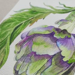 artichoke painting original watercolor art vegetable painting painting for the kitchen