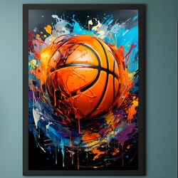 colorful basketball graffiti wall art, printable digital, basketball print, sports ball wall decor, basketball poster u