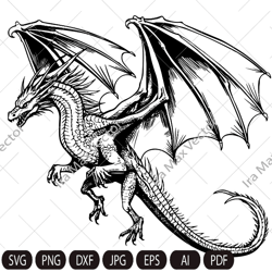 dragon svg, dragon flying svg, dragon head svg, dragon detailed, dragon vector, instant digital download