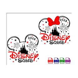 Family Trip 2022 SVG, Minniie Mouse head with castle and fireworks, SVG, PNG, Eps and Dxf files included, Instant download