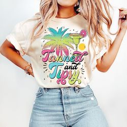 tanned and tipsy png, bright doodle png, funny summer quotes, summer vibes png, digital download png, hello summer png,