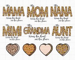 bundle this mama wears her heart on her sleeve png, leopard sunflower mama, leopard mama print shirt, leopard heart clip
