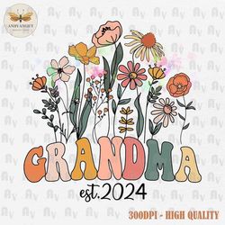 retro grandma floral est 2024 png, grandma est 2024 png, gift for grandma, grandma wildflower png, grandma shirt png, gr