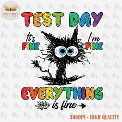 test day it's fine i'm fine everything is fine png, funny cat test day png, funny testing quote png, test day png, state