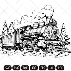 steam locomotive vintage / steam locomotive retro svg/ vintage transport/ old train/ ttrain in the forest