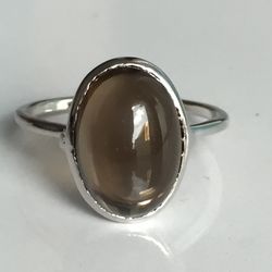 natural smoky quartz stone ring in 925 sterling silver