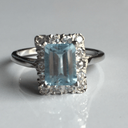 aaa qualily natural aquamarine stone cluster ring in 925 sterling silver