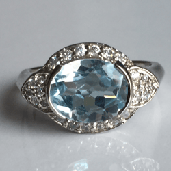 natural blue topaz and zircon ring in 925 sterling solid silver