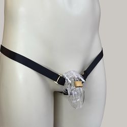 chastity cage anti-falling universal thong strap, black three strap adjustable elastic belt (cage not included)