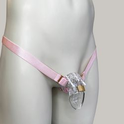 chastity cage anti-falling universal thong strap, pink three strap adjustable elastic belt (cage not included)