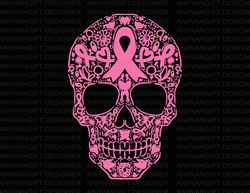 sugar skull pink ribbon svg, sugar skull svg, fight cancer svg, breast cancer shirt, pink ribbon, breast cancer awarenes