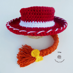 crochet pattern - jessie fromtoy story baby hat, crochet cowgirl halloween hat, sizes 0 - 12 months