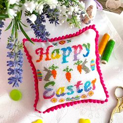 happy easter ornament cross stitch pattern pdf by crossstitchingforfun instant download, easter cross stitch chart pdf