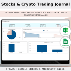 stocks and crypto trading journal in google sheets & excel template