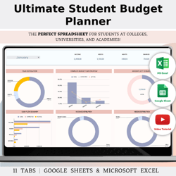 budget for students spreadsheet template in excel and google sheets, digital academic planner