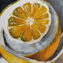 lemon painting original oil art still life 8 by 8 inche