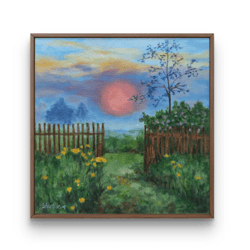 sunset in the village originai oil painting