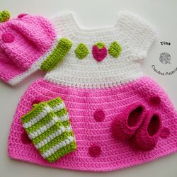 crochet pattern - strawberry shortcake birthday baby outfit | baby dress crochet pattern | sizes newborn - 12 months
