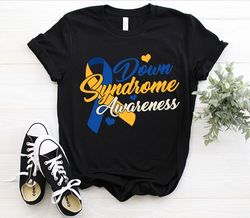 down syndrome awareness day month yellow and blue ribbon warrior family support gift t-shirt